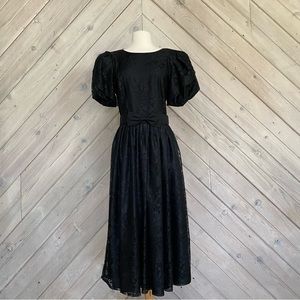 Vintage 80s Karin Stevens Black Lace Dress